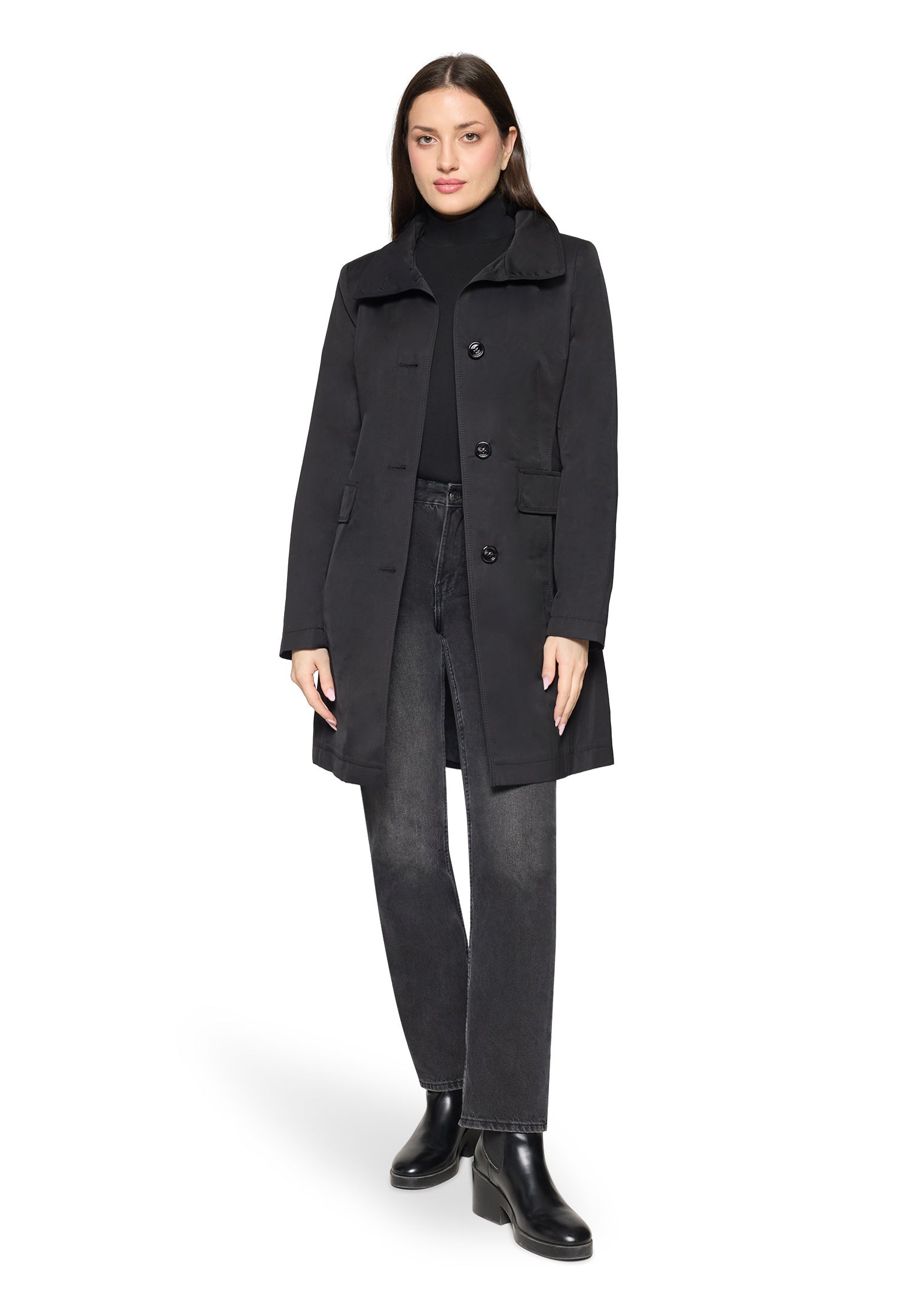 Sommermantel mit Stehkragen - 9042-Jet Black - Schwarz