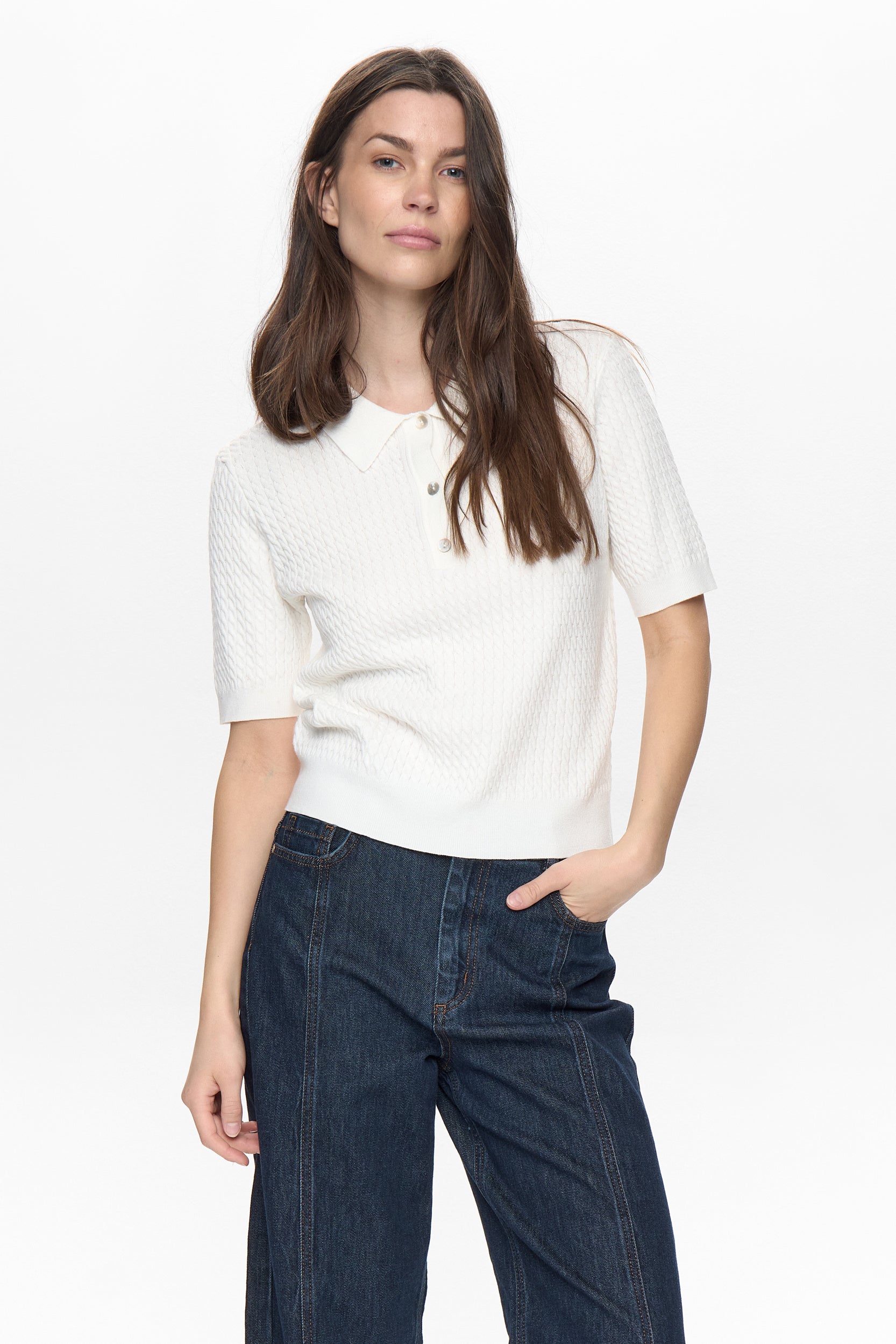 Strick-Poloshirt NUALETTE - 9001 - Weiß