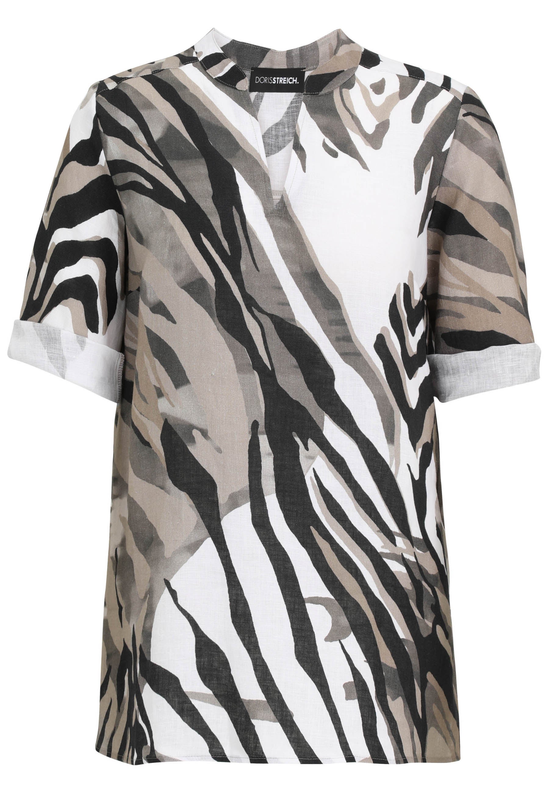 Leinenbluse mit V-Ausschnitt - 82-Bast - Braun