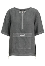 Leinenbluse mit Rundhalsausschnitt - 93-Grau - Grau