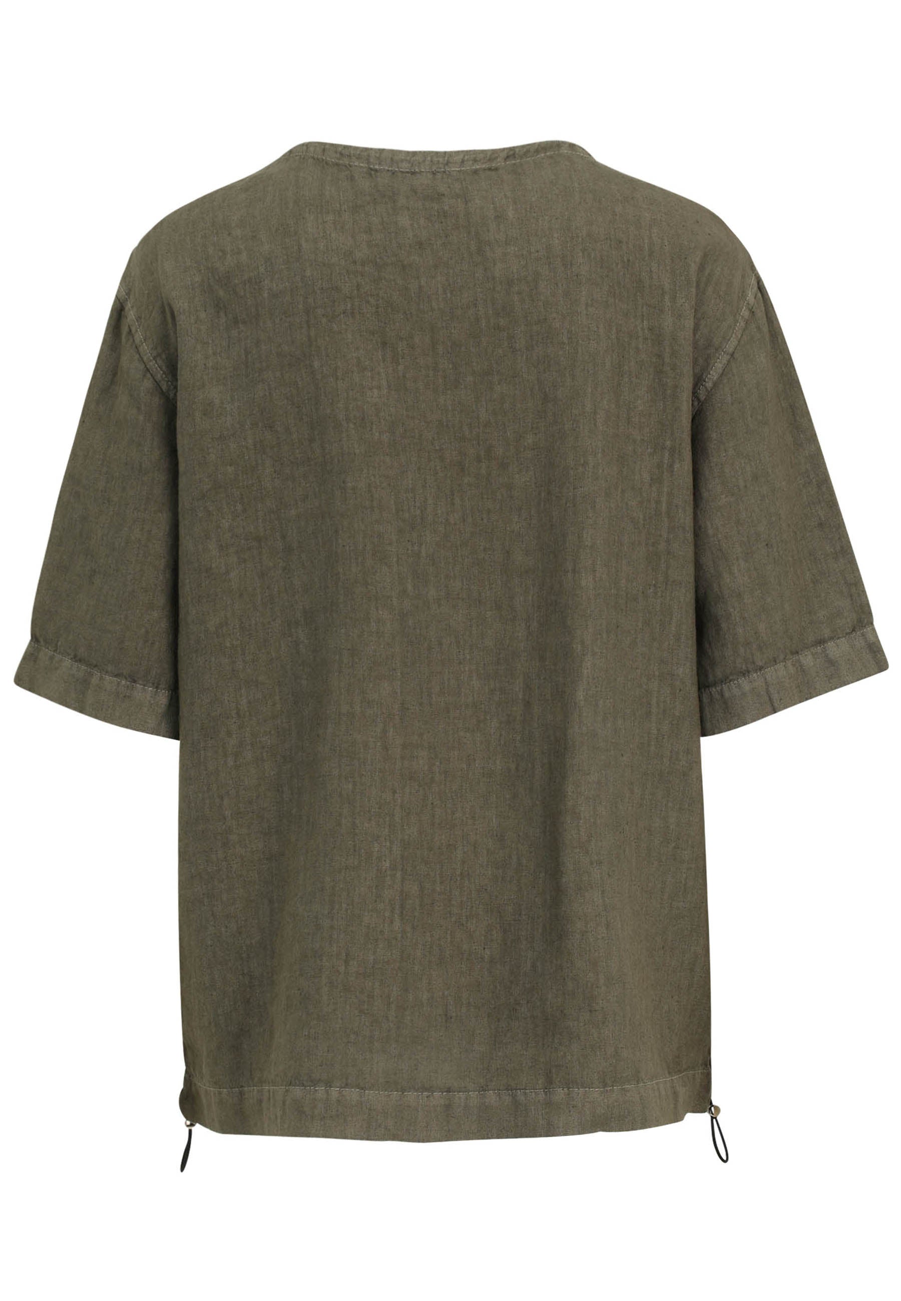 Leinenbluse mit Rundhalsausschnitt - 78-Khaki - Khaki