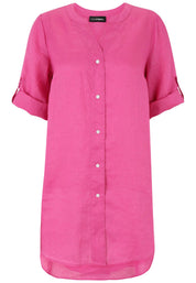 Leinenbluse mit V-Ausschnitt - 44-Himbeere - Pink