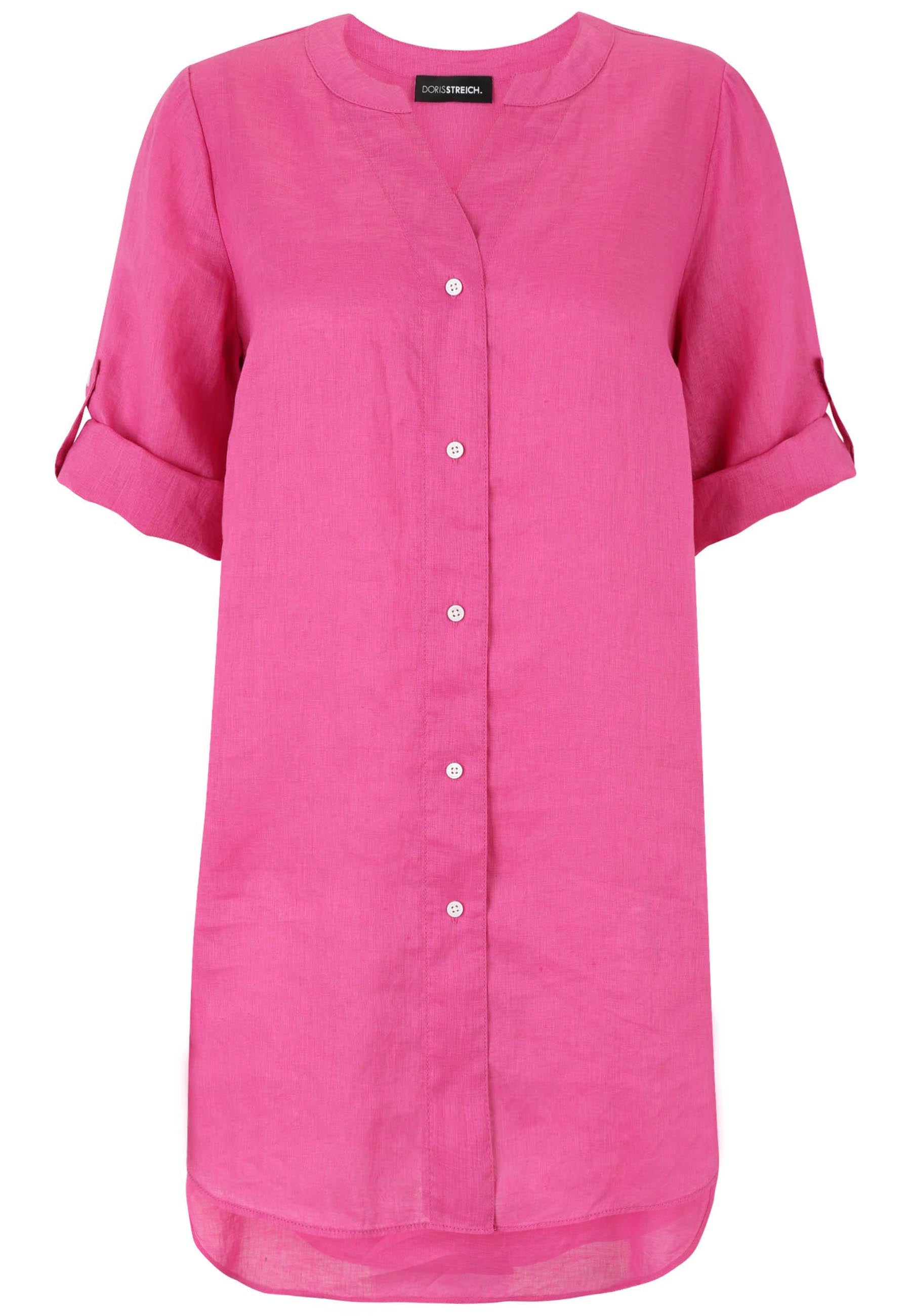 Leinenbluse mit V-Ausschnitt - 44-Himbeere - Pink