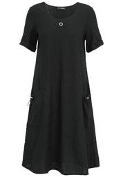 Leinenkleid Midi - 99-Schwarz - Schwarz
