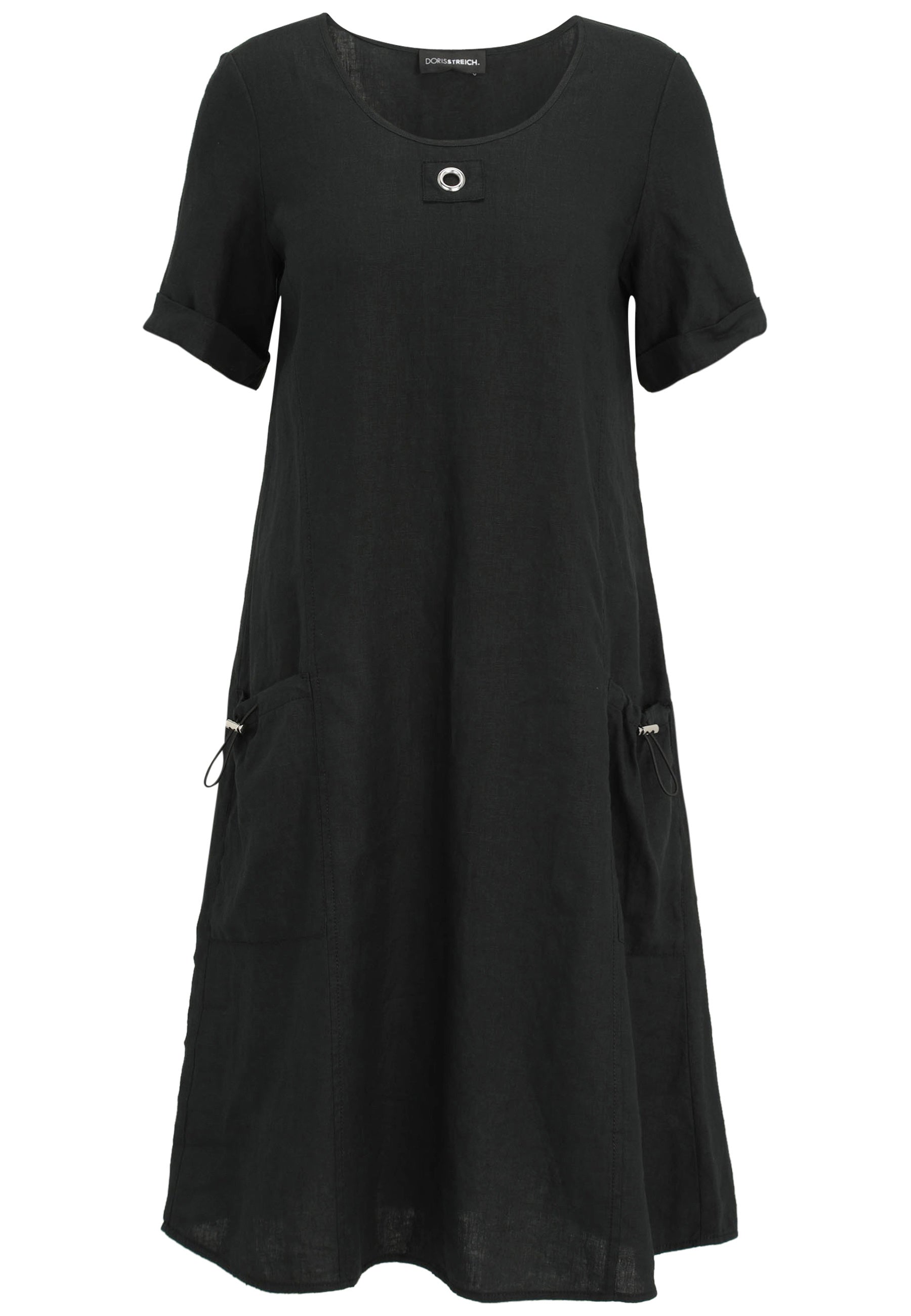 Leinenkleid Midi - 99-Schwarz - Schwarz