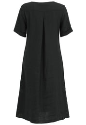 Leinenkleid Midi - 99-Schwarz - Schwarz