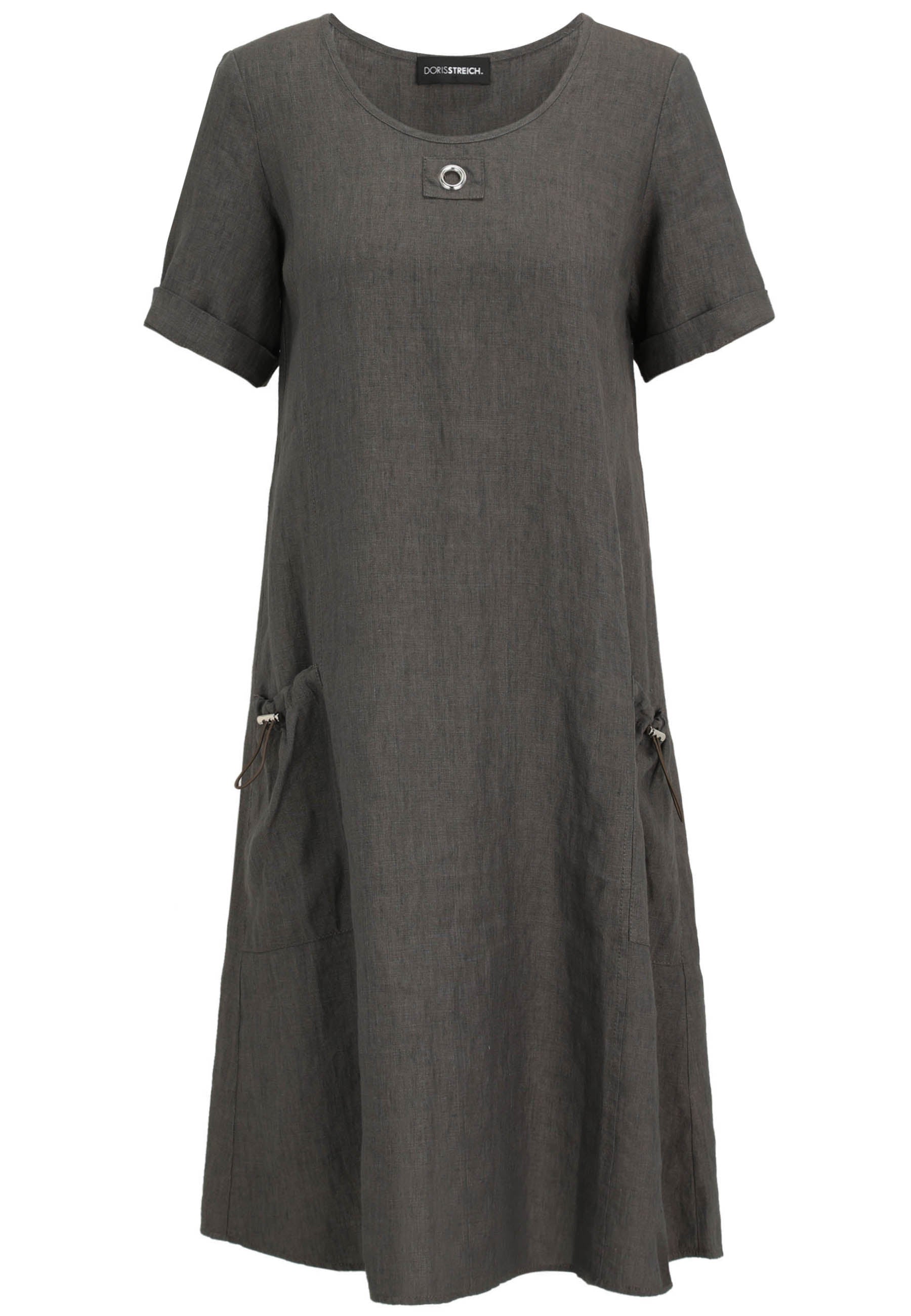 Leinenkleid Midi - 86-Taupe - Grau