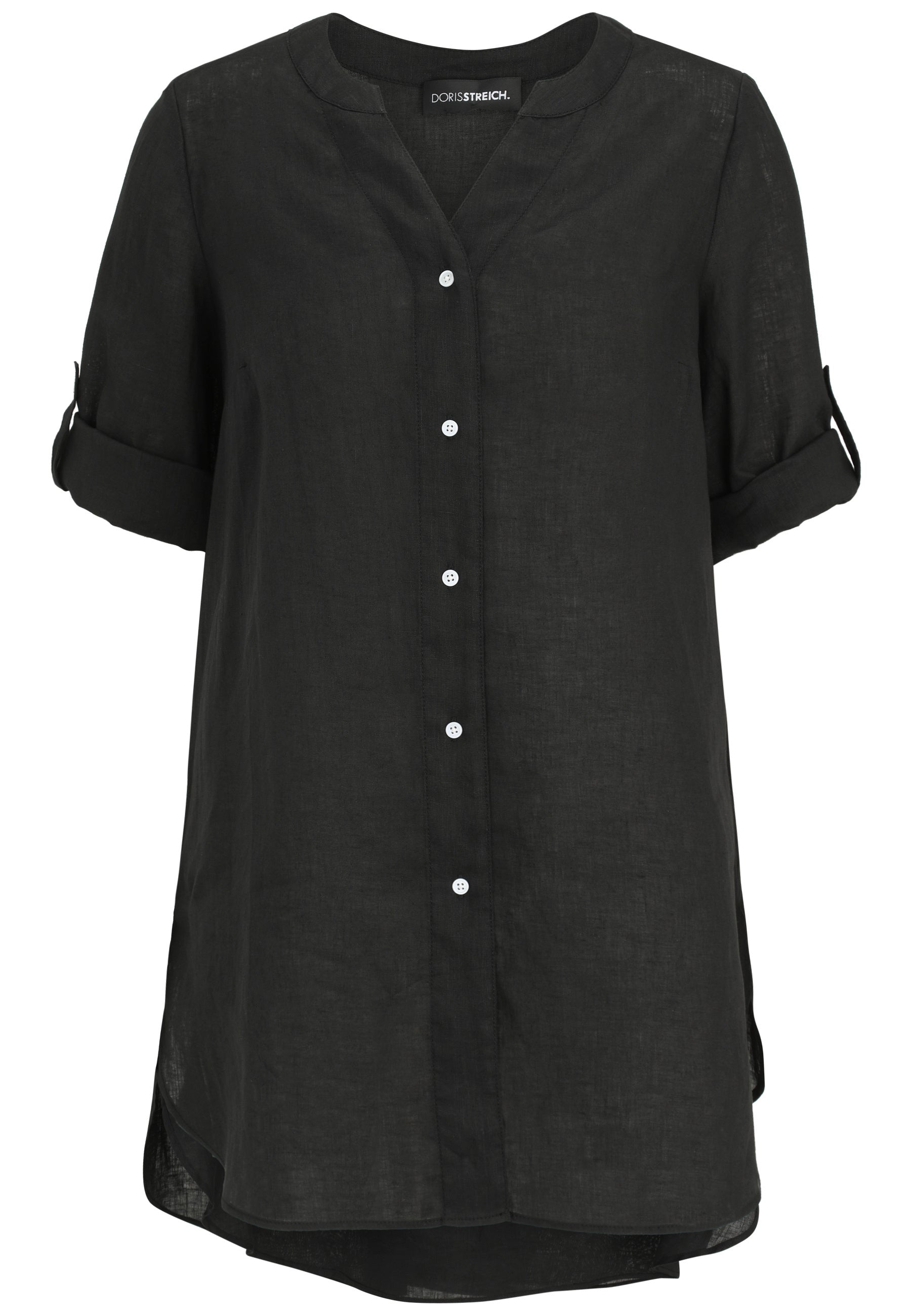 Leinenbluse mit V-Ausschnitt - 99-Schwarz - Schwarz