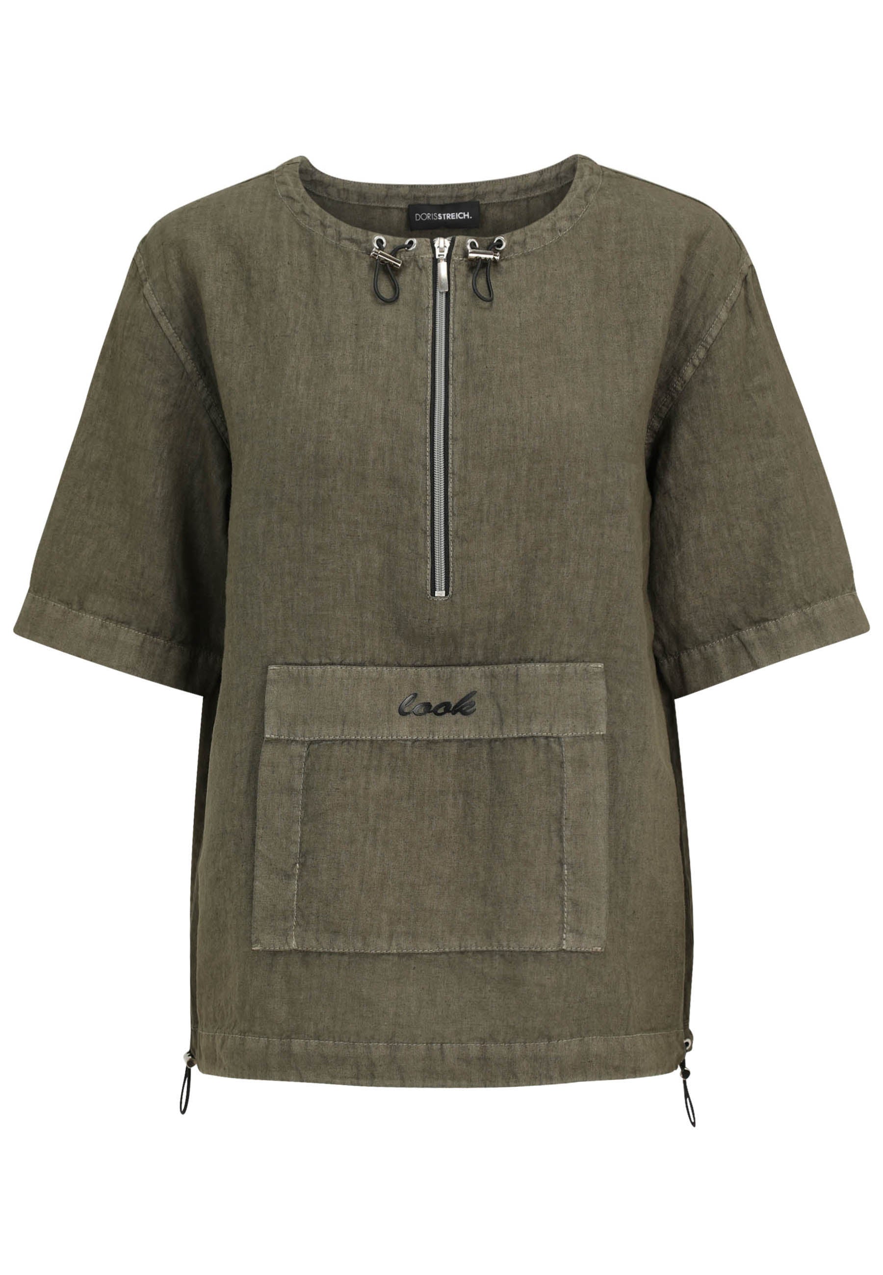 Leinenbluse mit Rundhalsausschnitt - 78-Khaki - Khaki