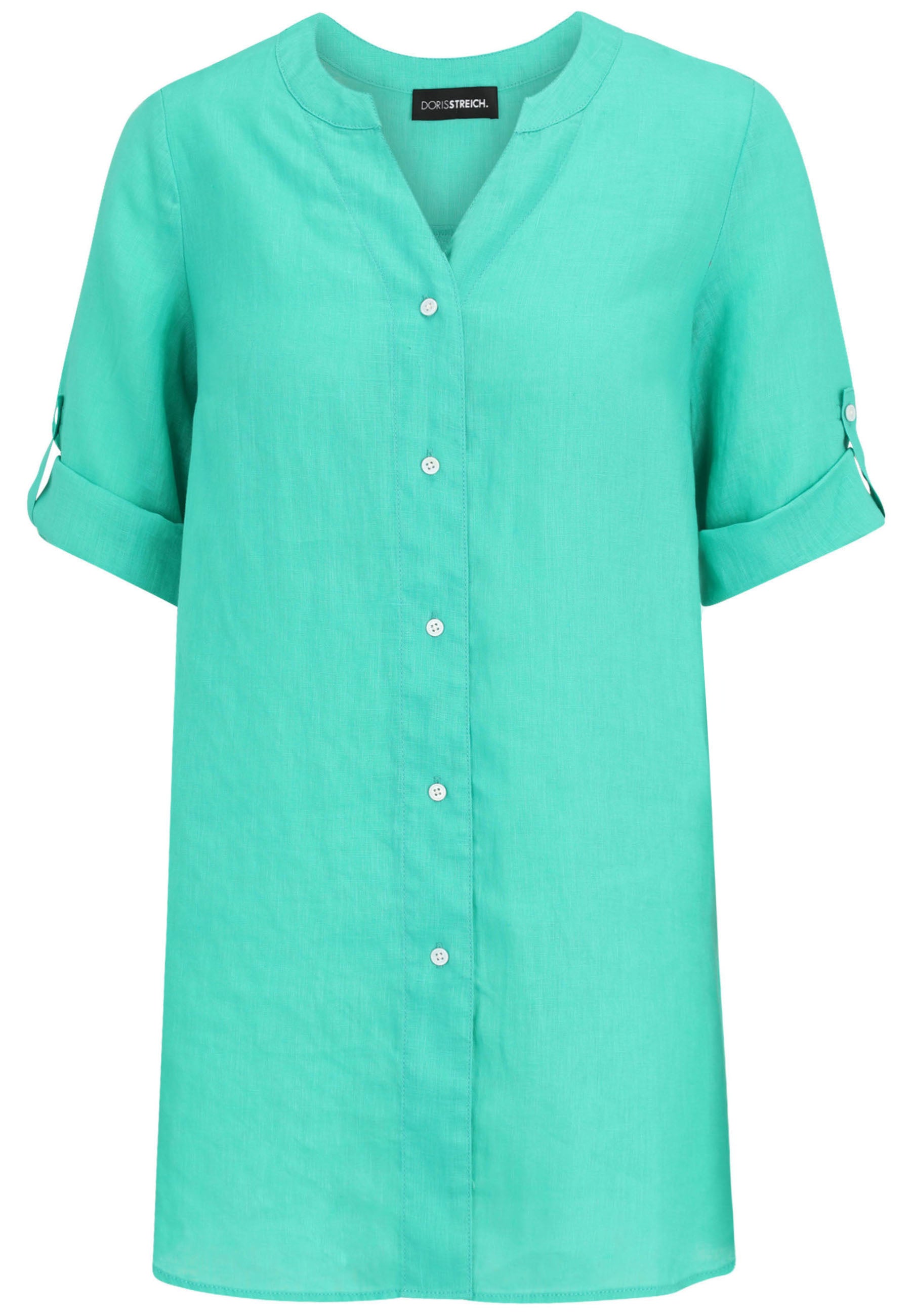 Leinenbluse mit V-Ausschnitt - 67-Lagune