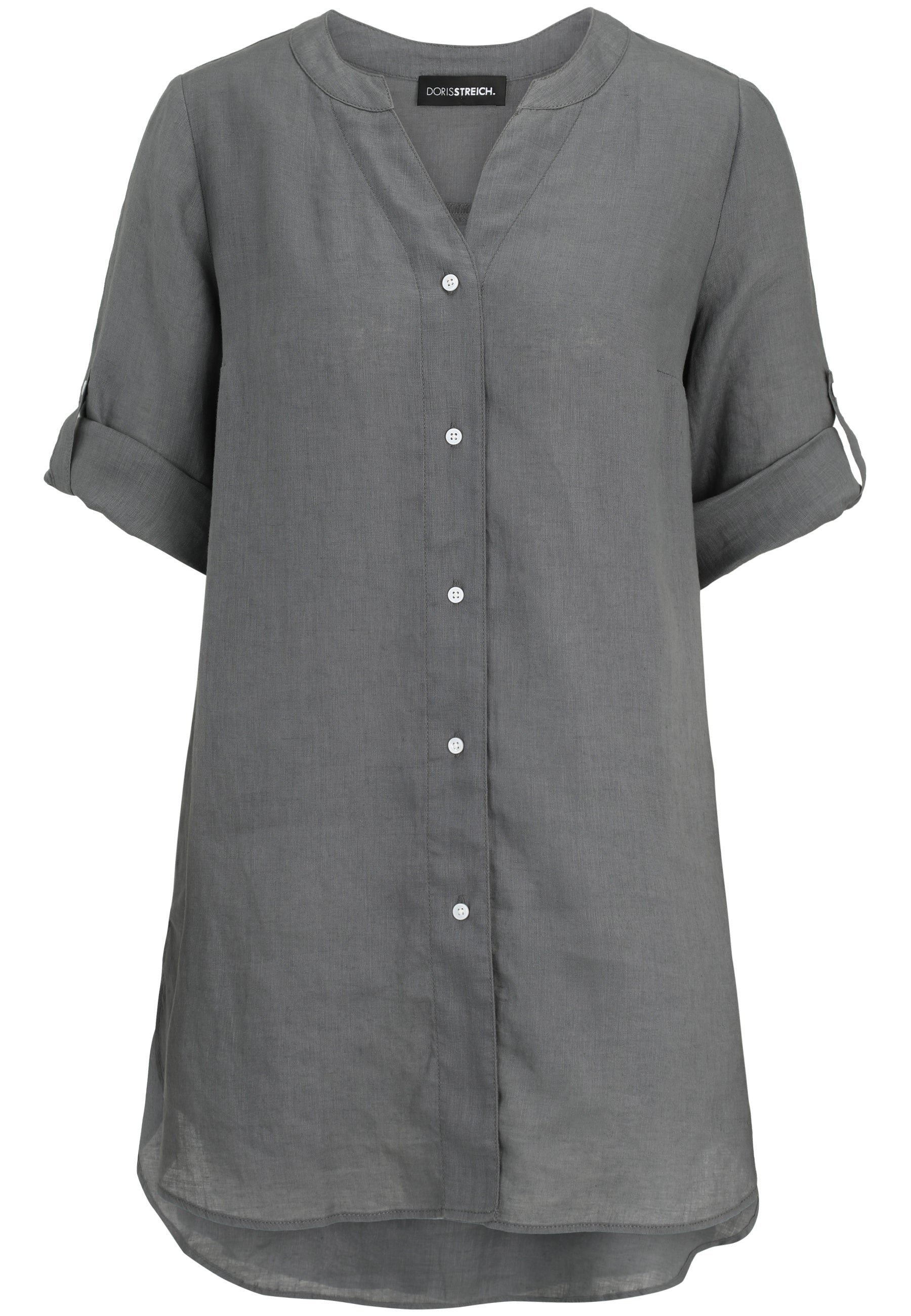 Leinenbluse mit V-Ausschnitt - 93-Grau - Grau