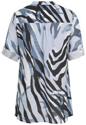 Leinenbluse mit V-Ausschnitt - 50-Marine - Blau