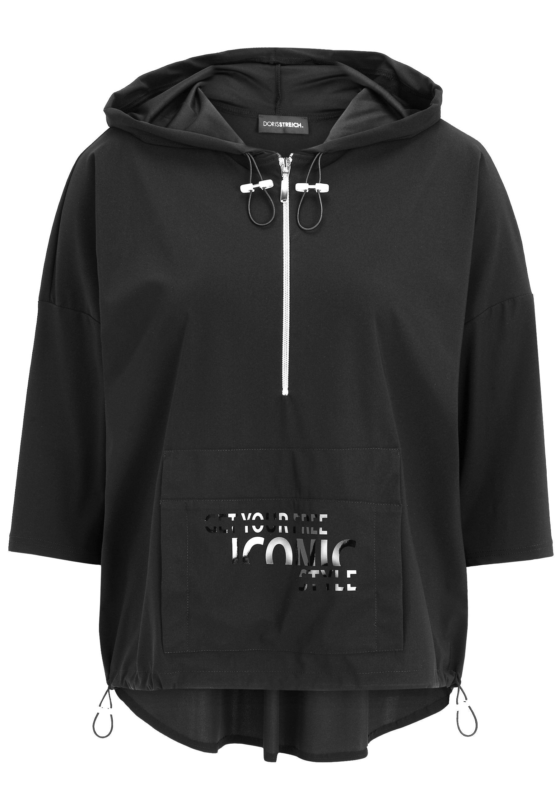 Sweathoodie mit 1/2 Zip - 99-Schwarz - Schwarz