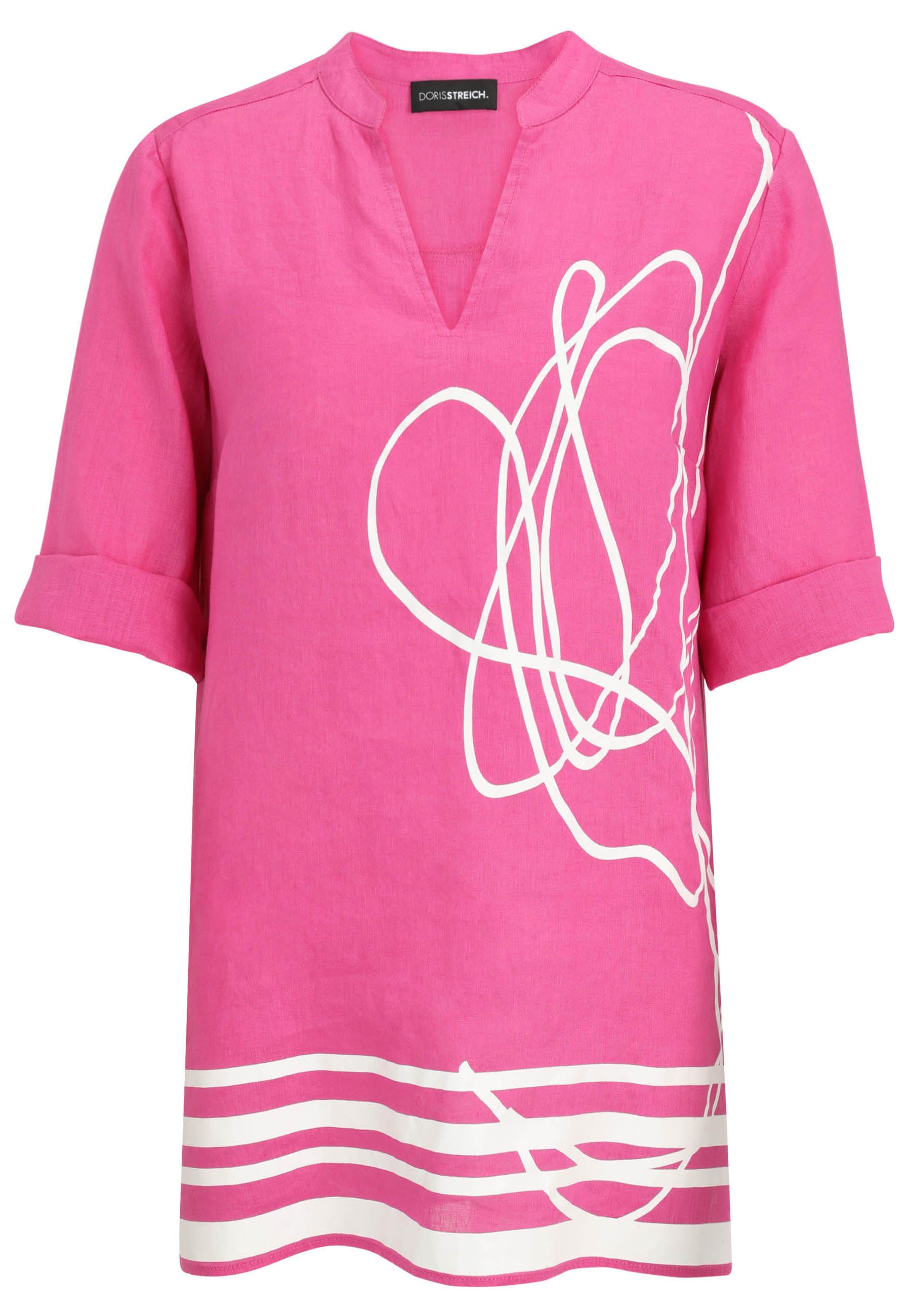 Leinenbluse mit V-Ausschnitt - 44-Himbeere - Pink