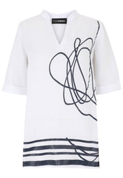 Leinenbluse mit V-Ausschnitt - 10-WeiSS - Weiß