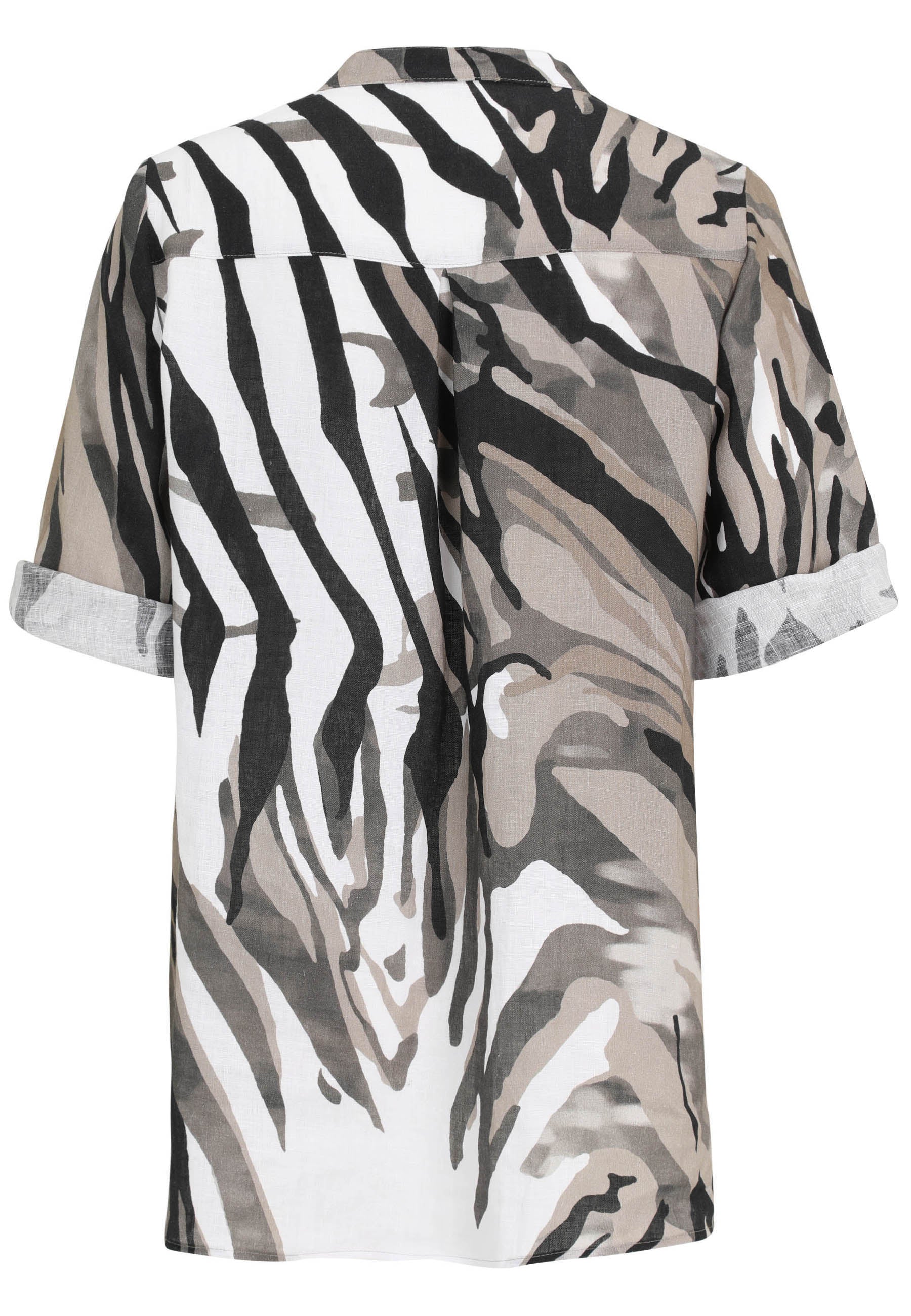 Leinenbluse mit V-Ausschnitt - 82-Bast - Braun