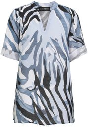 Leinenbluse mit V-Ausschnitt - 50-Marine - Blau