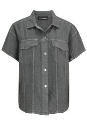 Leinenshirt mit aufliegendem Kragen - 93-Grau - Grau