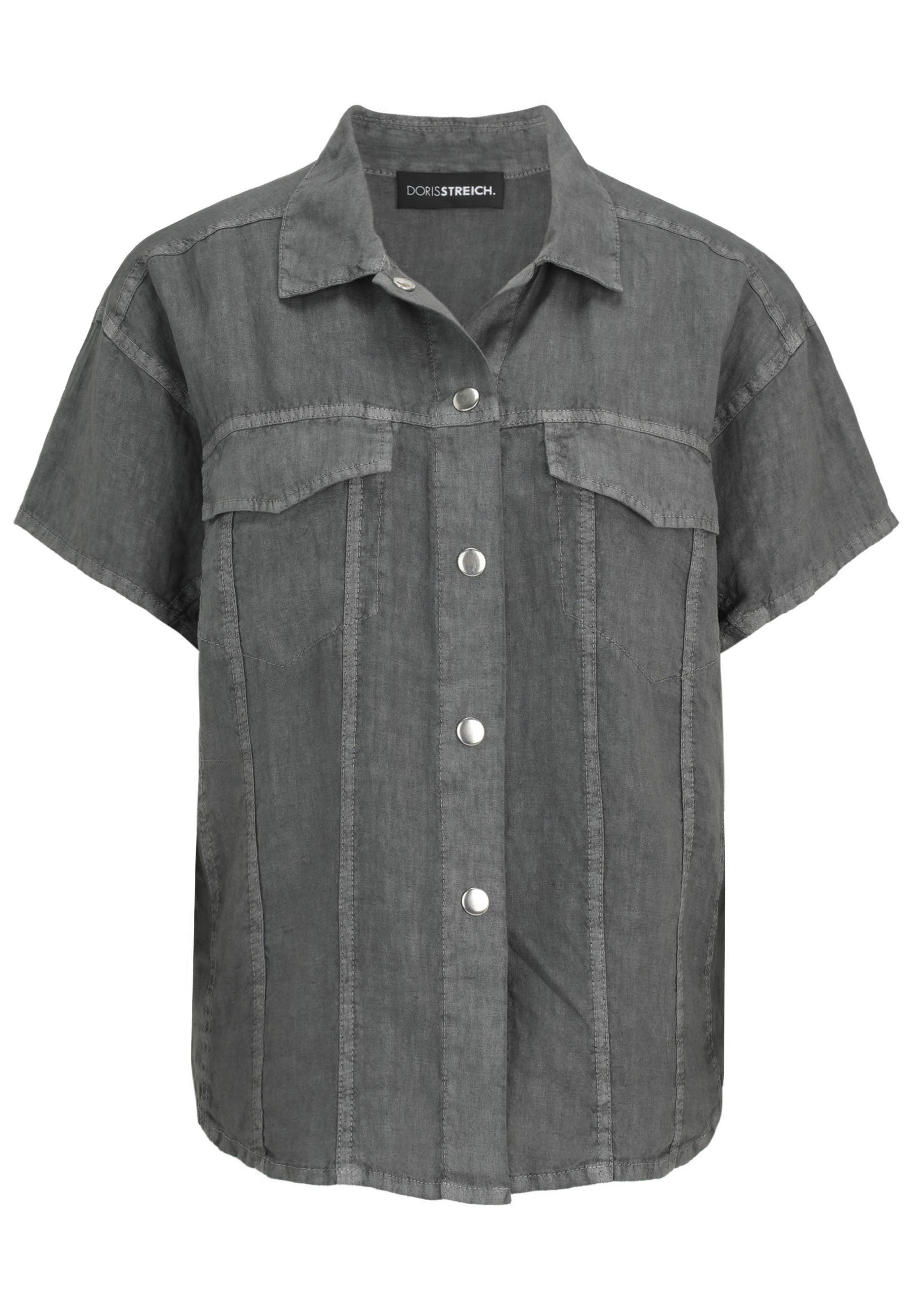Leinenshirt mit aufliegendem Kragen - 93-Grau - Grau