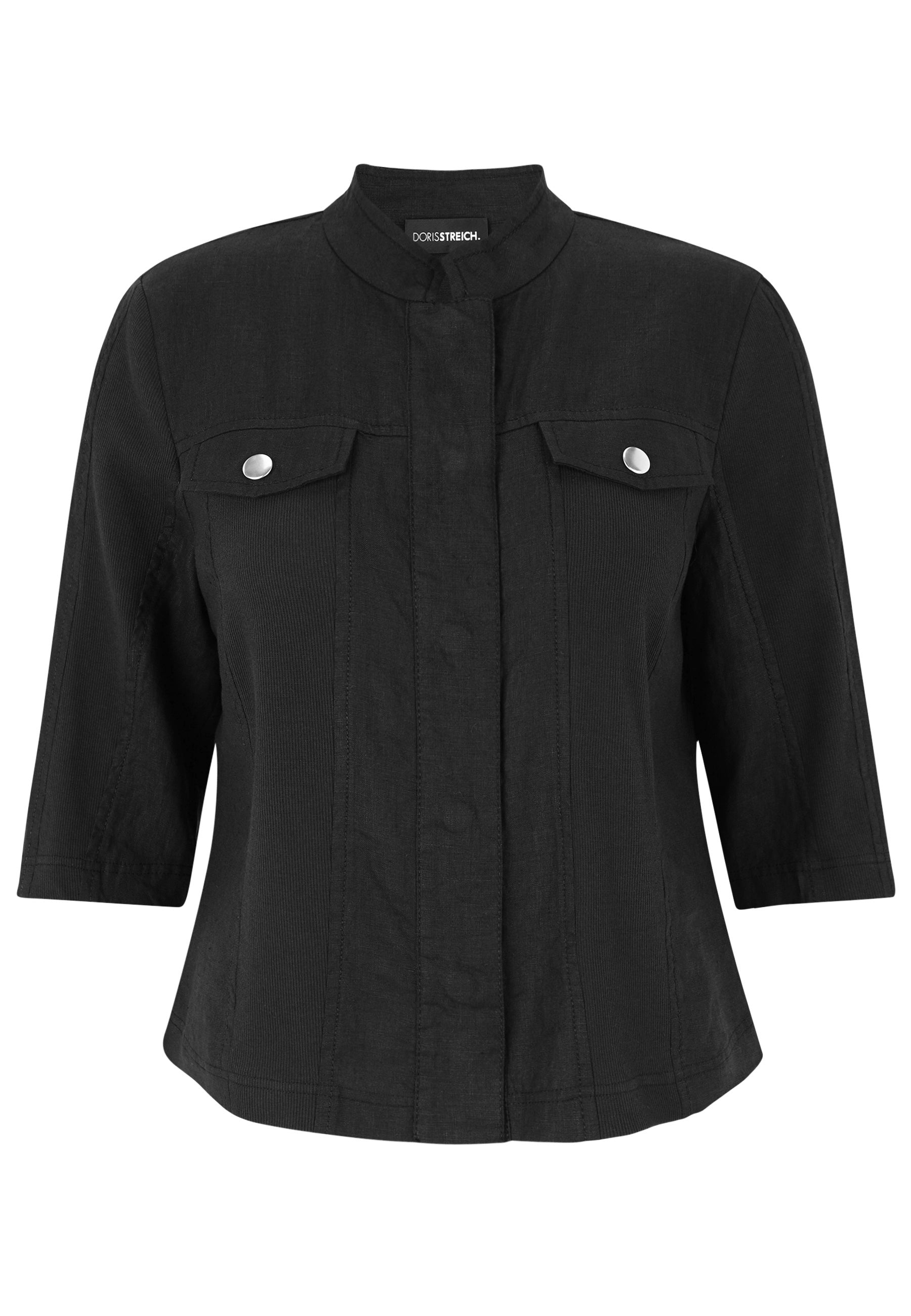 Leinenjacke mit Stehkragen - 99-Schwarz - Schwarz