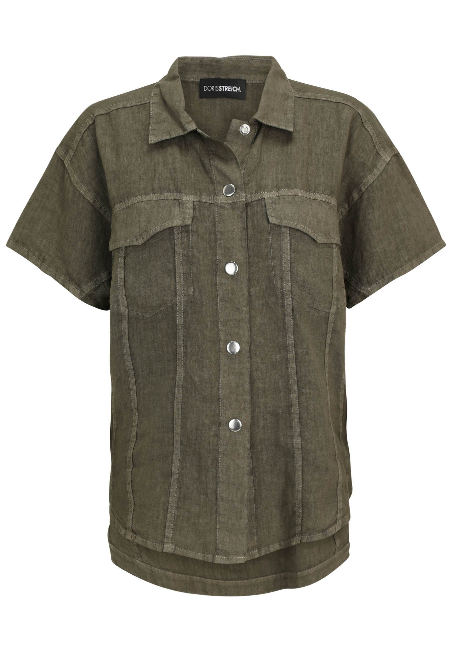 Leinenshirt mit aufliegendem Kragen - 78-Khaki - Khaki