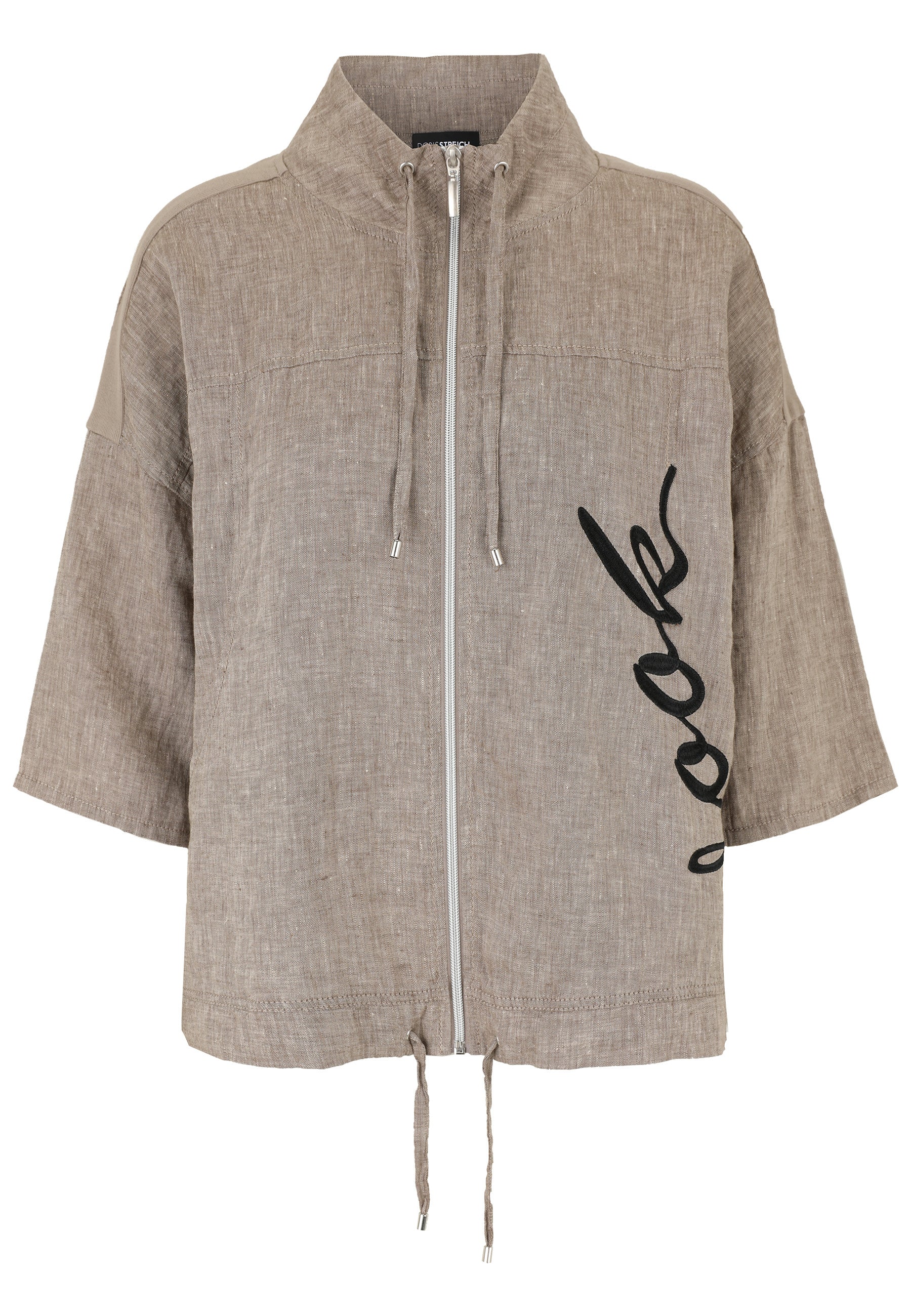 Leinenjacke mit Stehkragen - 82-Bast - Braun