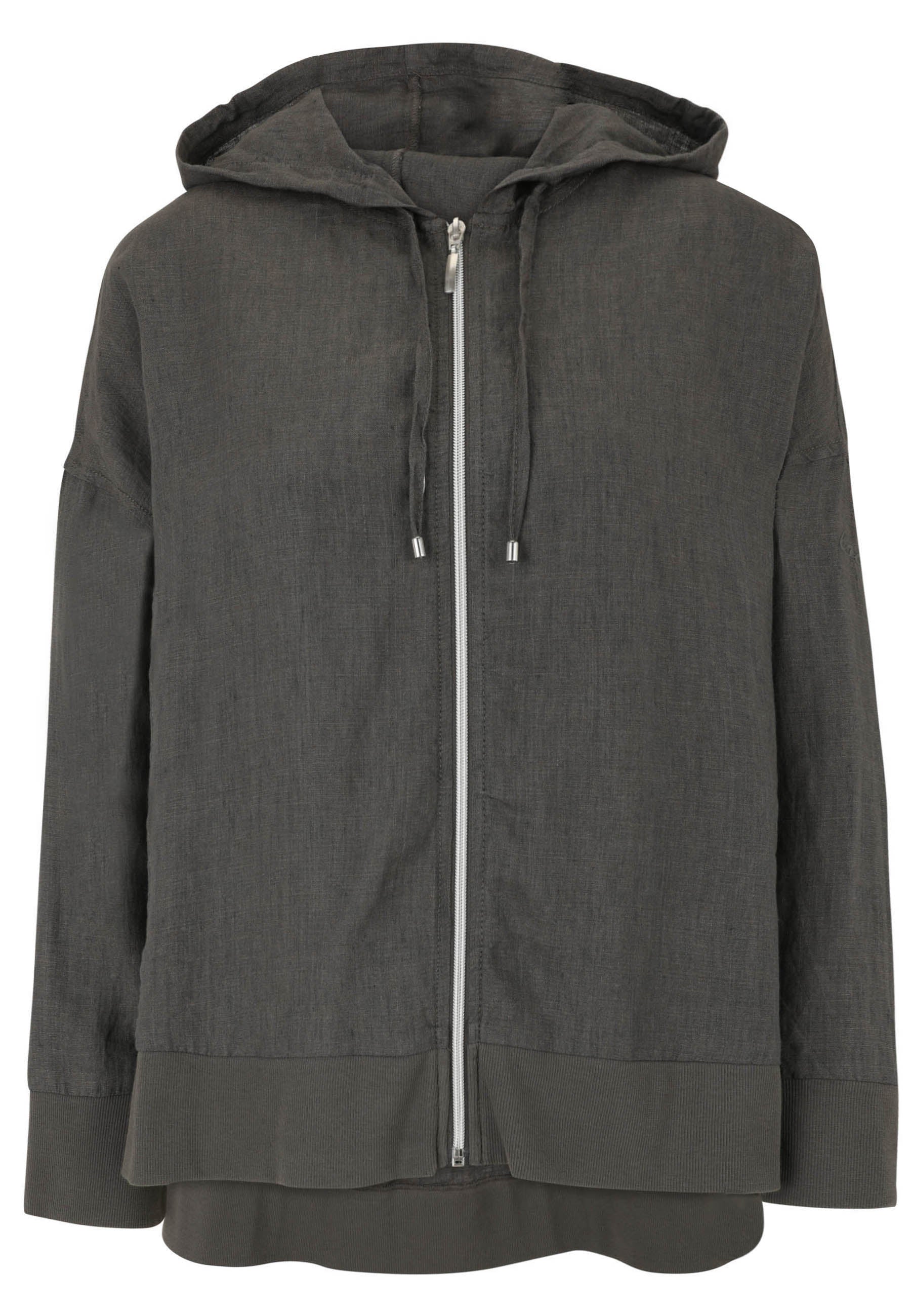 Leinenjacke mit Kapuze - 86-Taupe - Braun