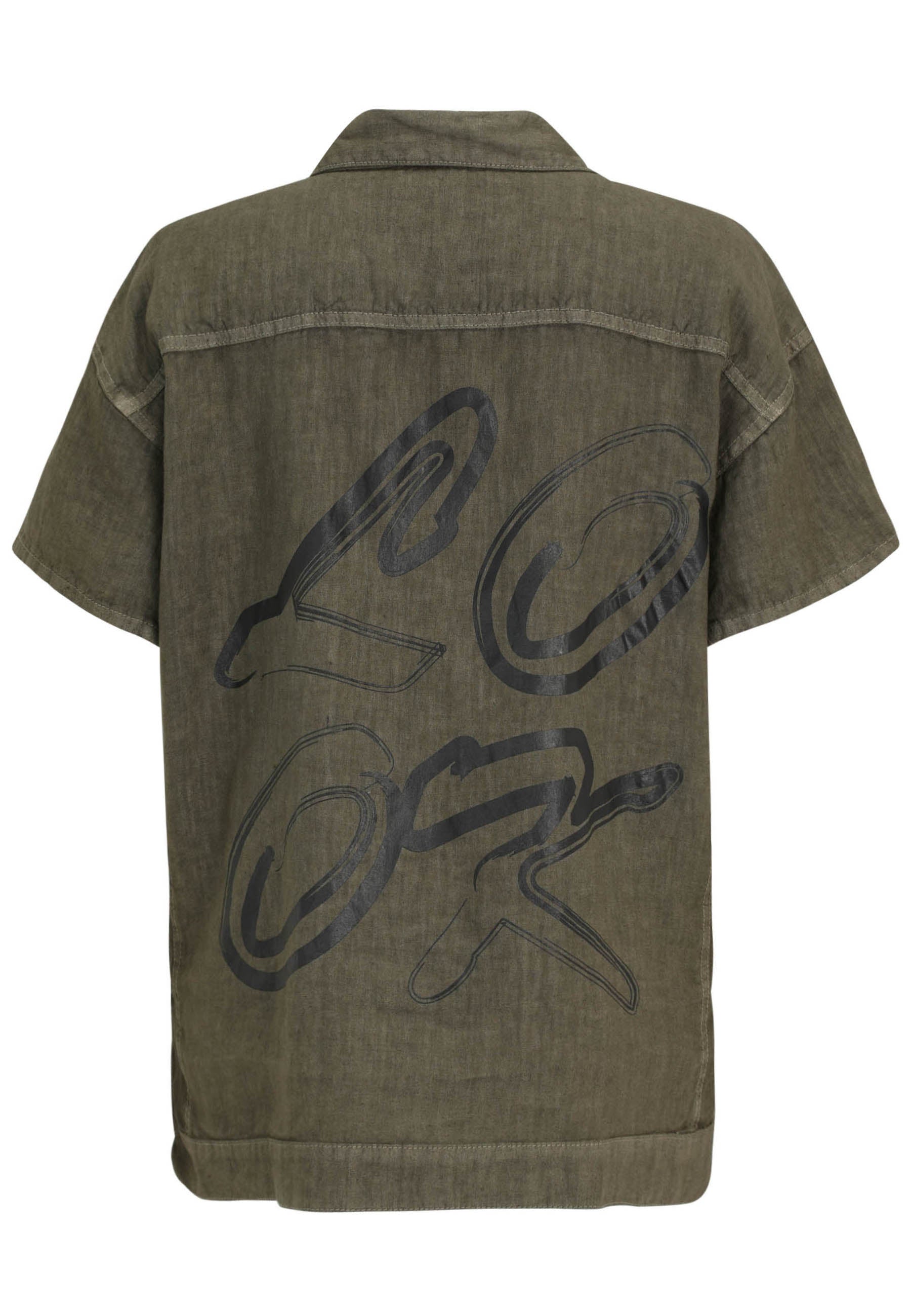 Leinenshirt mit aufliegendem Kragen - 78-Khaki - Khaki