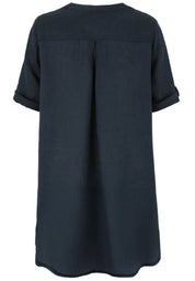 Leinenbluse mit V-Ausschnitt - 50-Marine - Blau