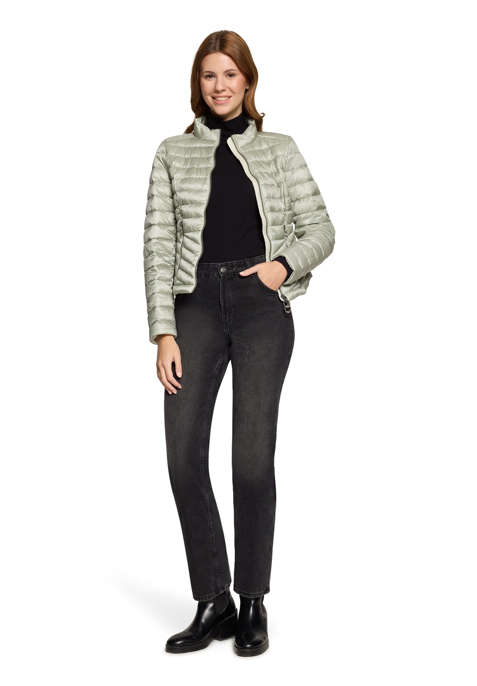 Steppjacke mit Stehkragen - 5539-Seagrass - Grün