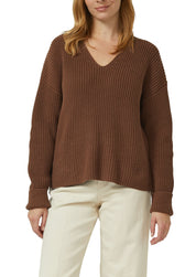 Strickpullover mit V-Ausschnitt im Relaxed Fit - 8837-BROWN - Braun