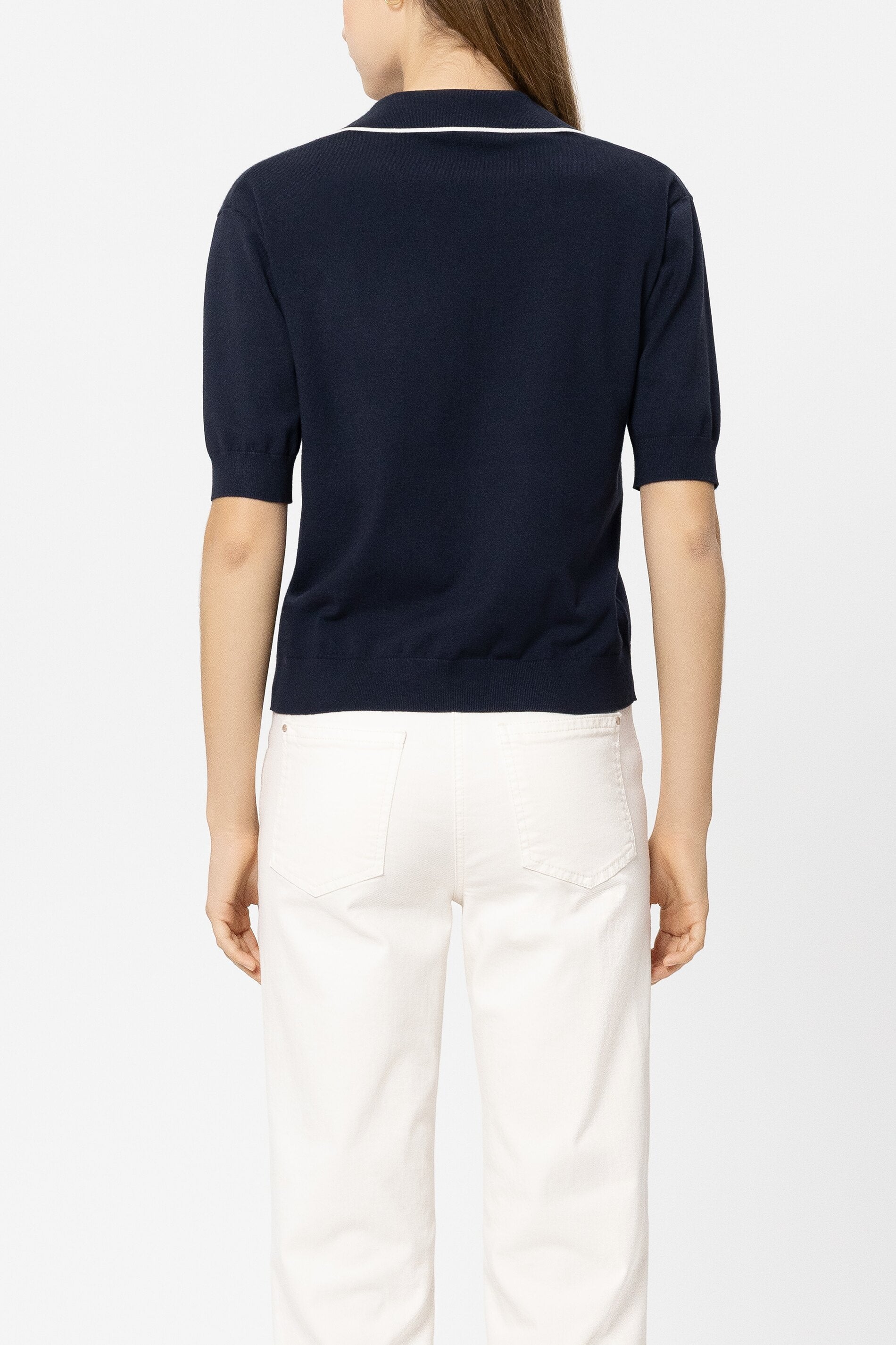 Polo-Feinstrick-Pullover aus Viskose - 2941 - Blau