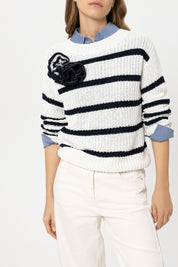 Brosche mit großer Strick-Blüte - 294 - Blau