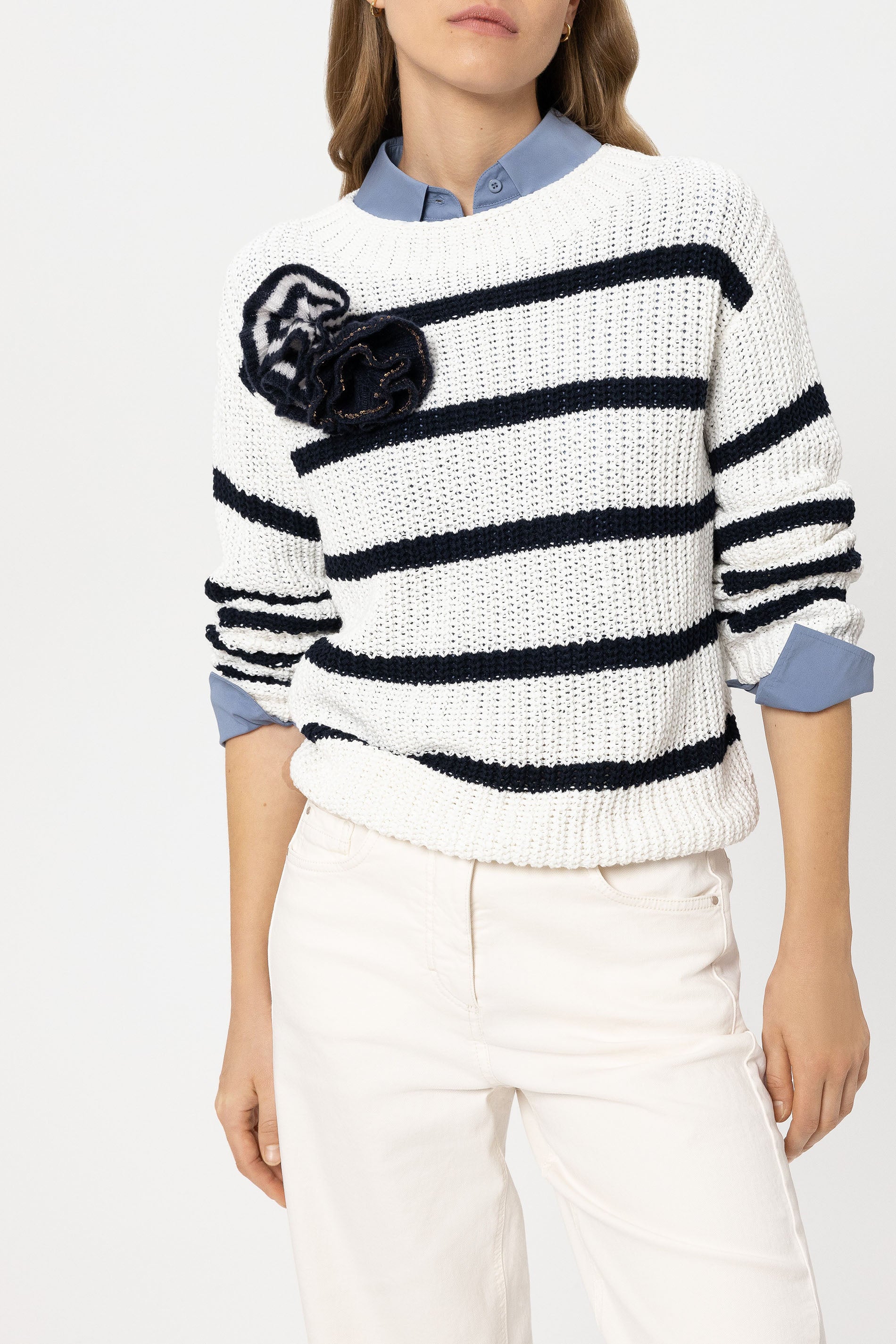 Brosche mit großer Strick-Blüte - 294 - Blau