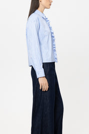 Bluse cropped aus Baumwolle - 2212 - Blau