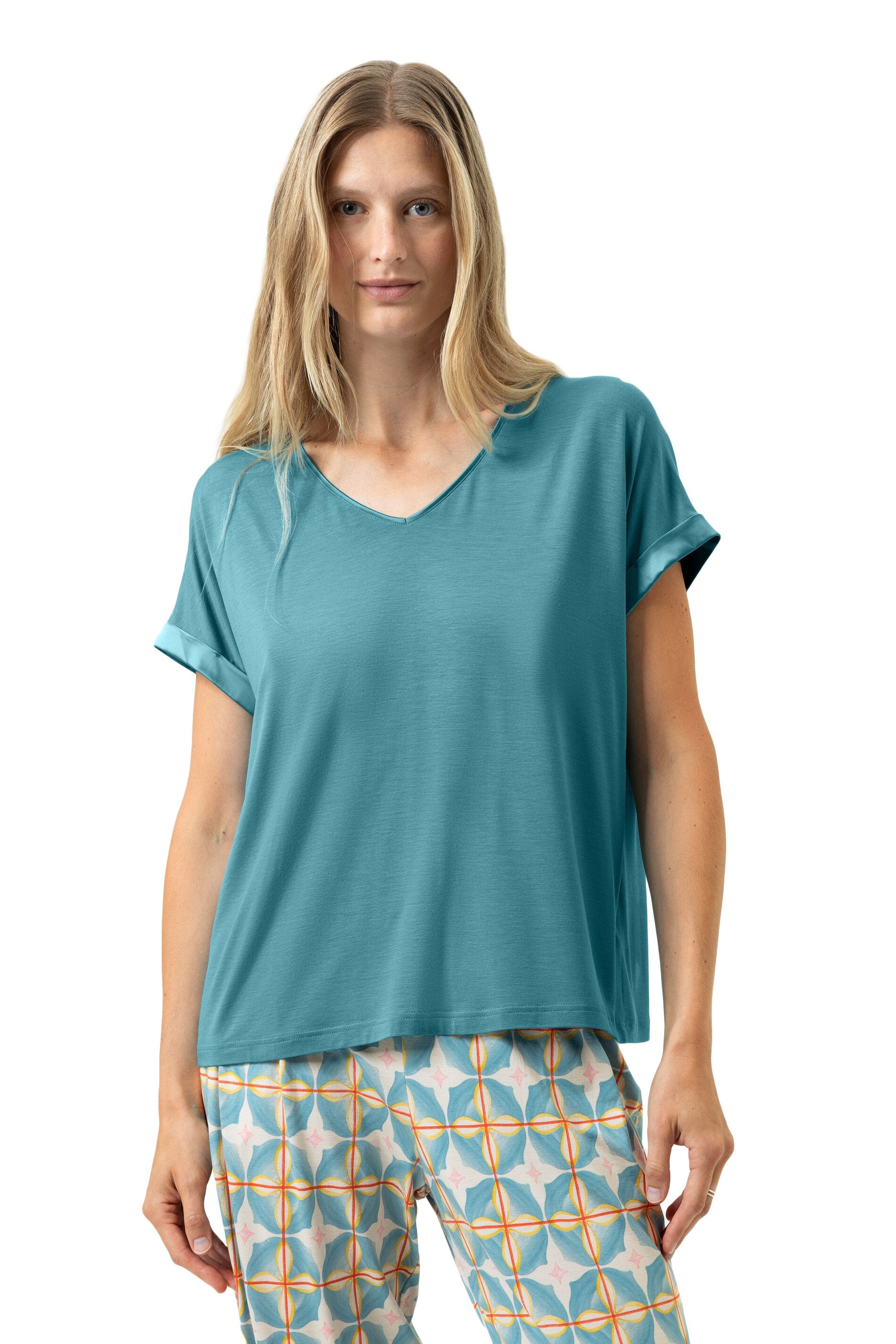 T-Shirt aus Modal - 1748-teal dream - Blau
