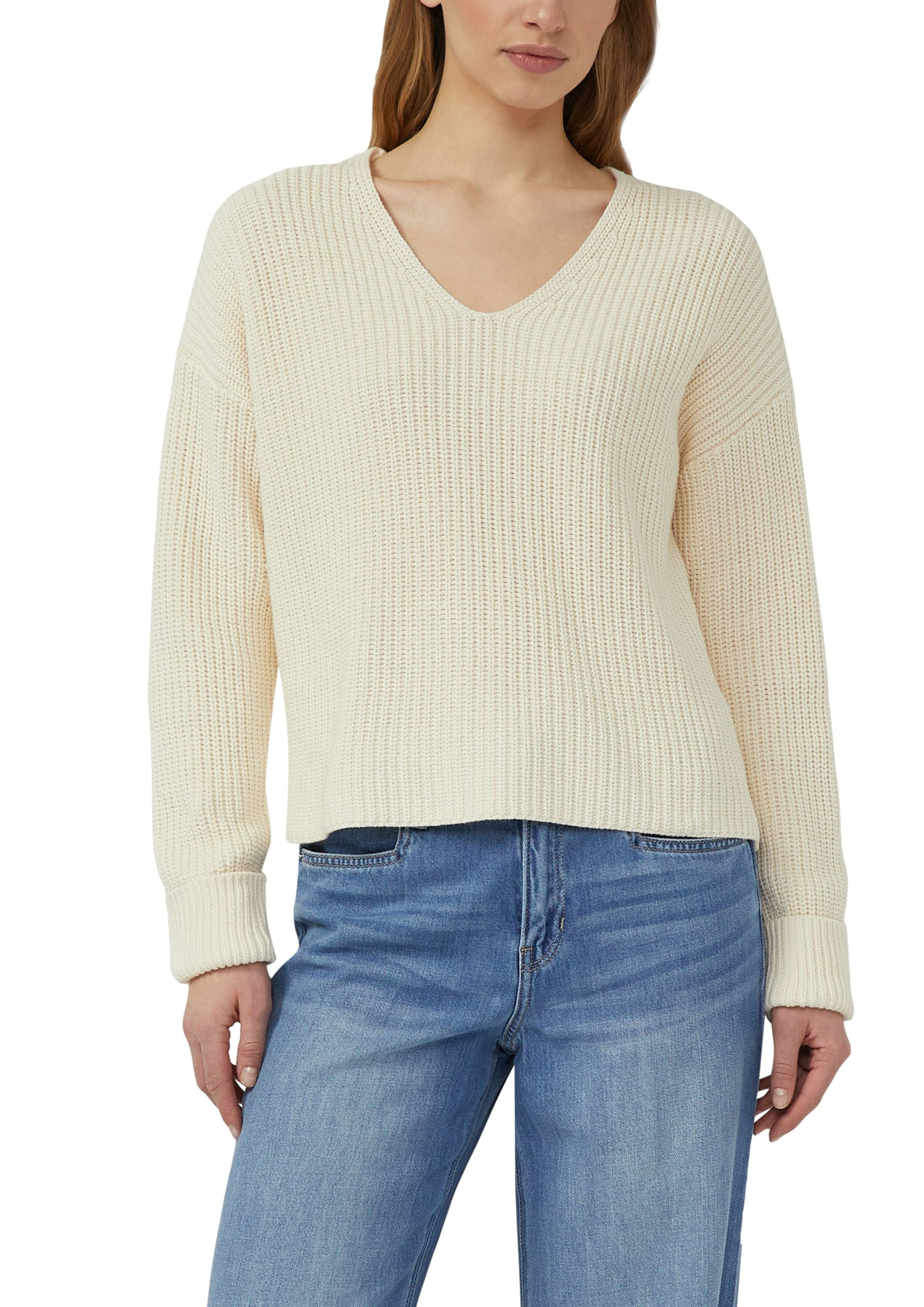 Strickpullover mit V-Ausschnitt im Relaxed Fit - 8000-BROWN - Creme