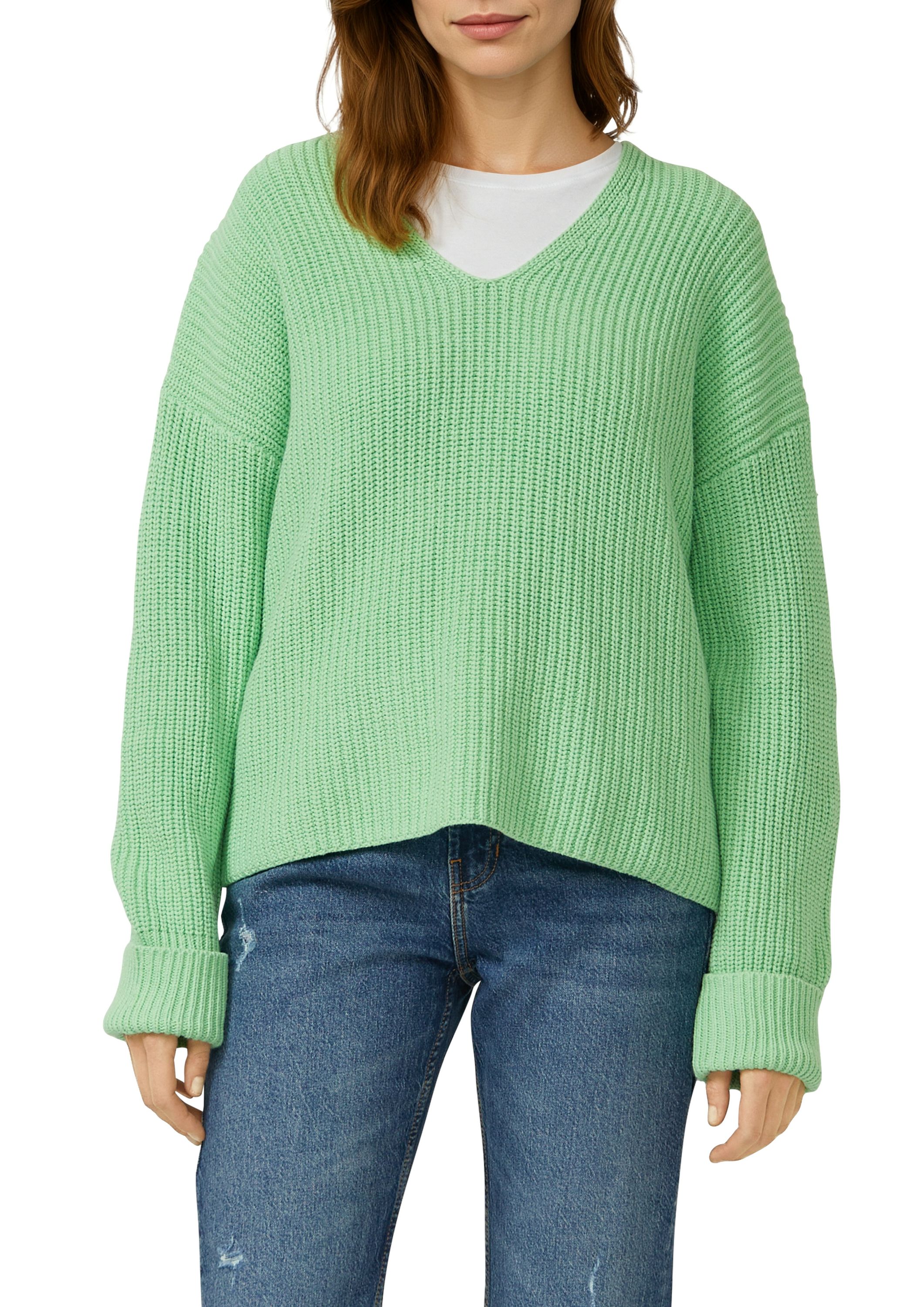 Strickpullover mit V-Ausschnitt im Relaxed Fit - 7269-GREEN - Grün