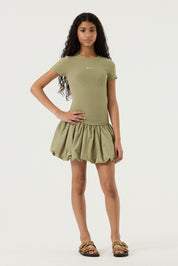 T-Shirt-Kleid Mini aus Baumwolle - 3328-spring army - Grün