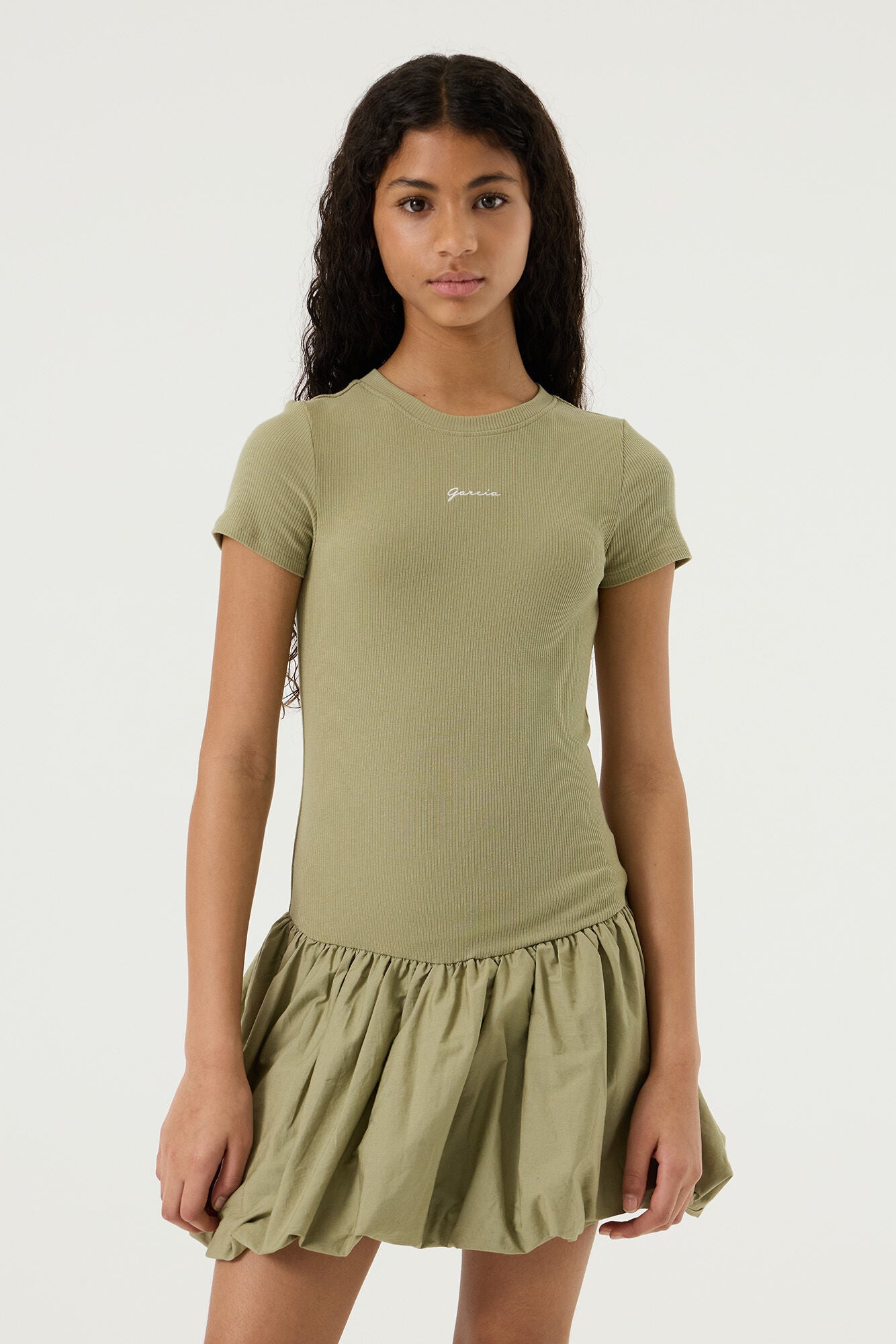T-Shirt-Kleid Mini aus Baumwolle - 3328-spring army - Grün