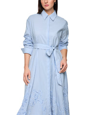 Hemdblusenkleid Midi mit Stickerei - 319 - Blau