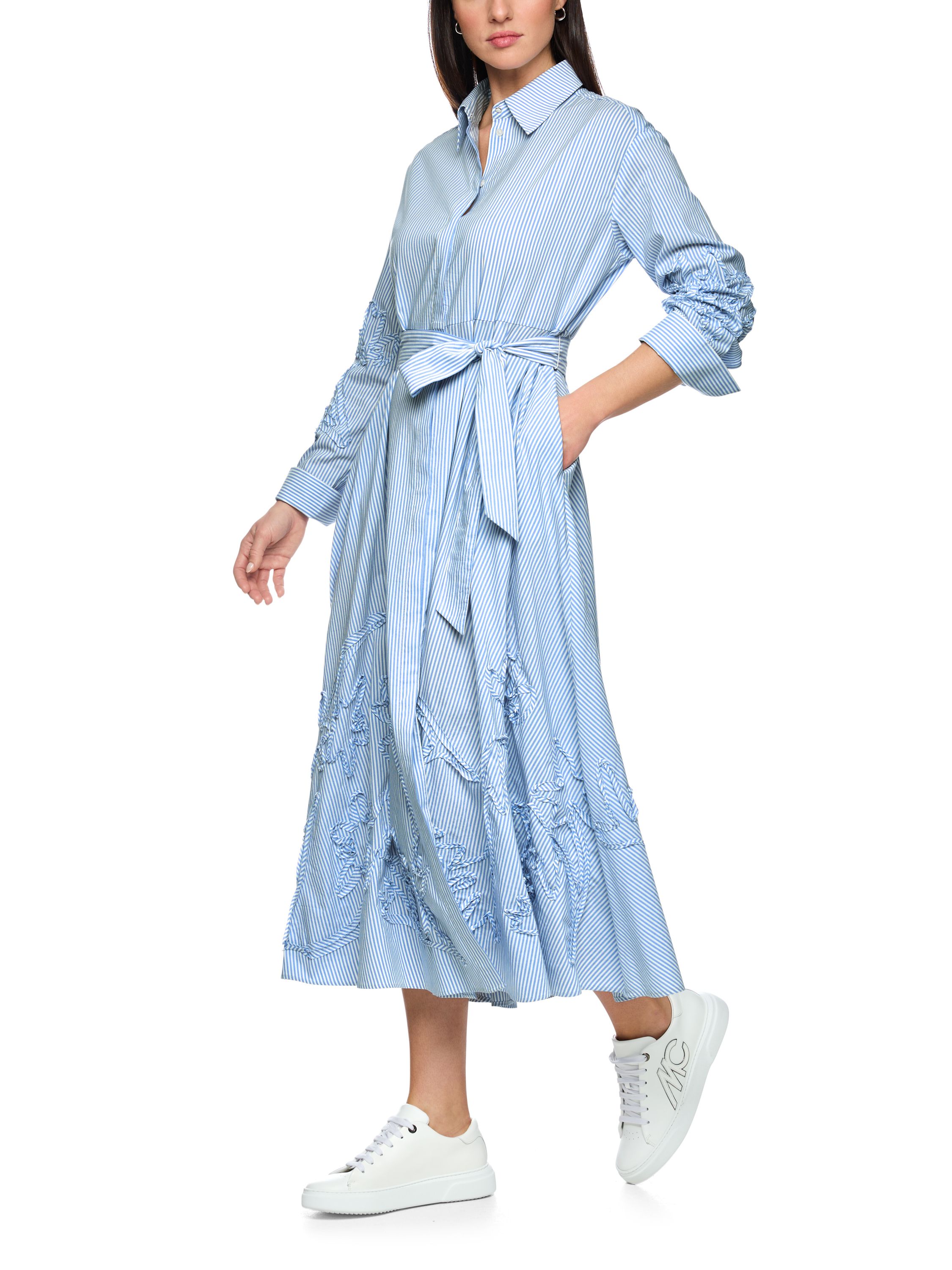 Hemdblusenkleid Midi mit Stickerei - 319 - Blau