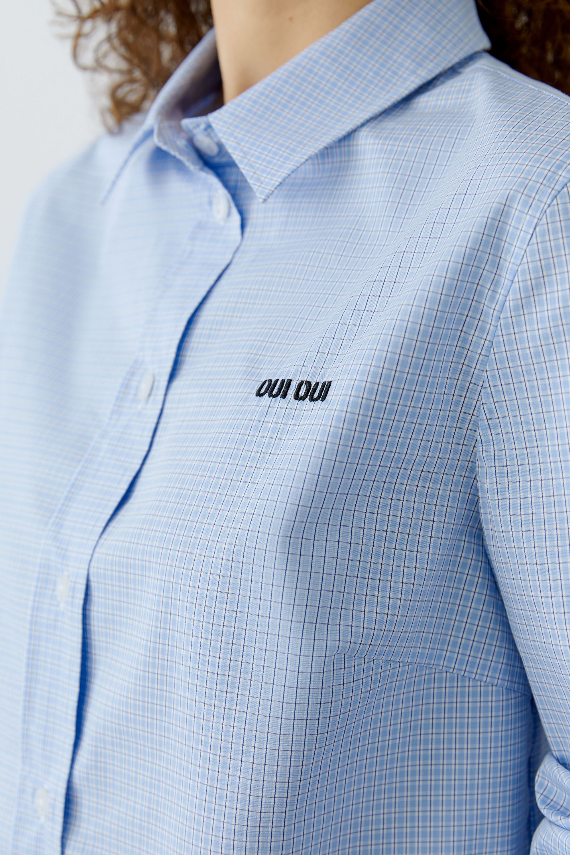 Bluse kariert aus Baumwollemix - 0541-blue white - Blau