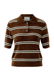 Poloshirt aus Viskosemix - 0841-brown white - Braun