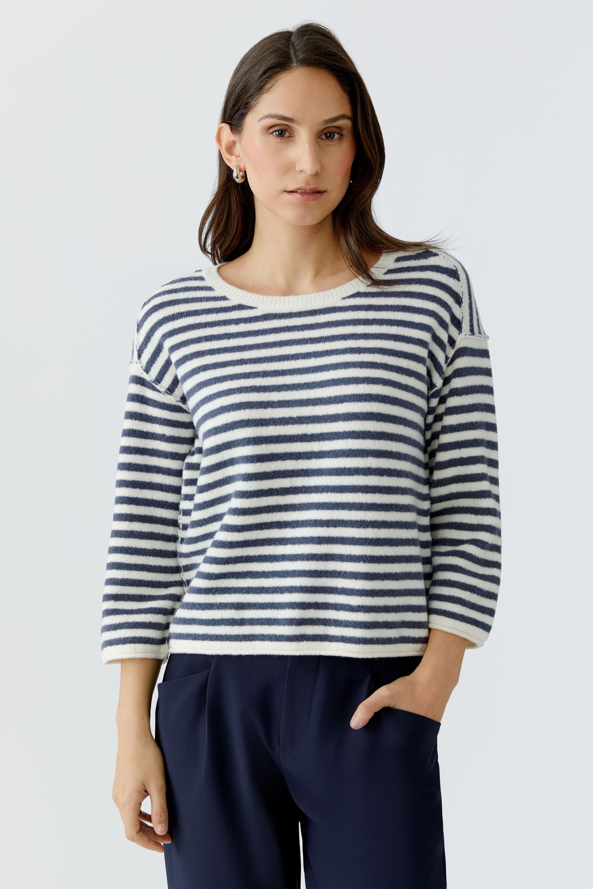 Strickpullover Rundhals - 0105-white blue - Blau | Weiß