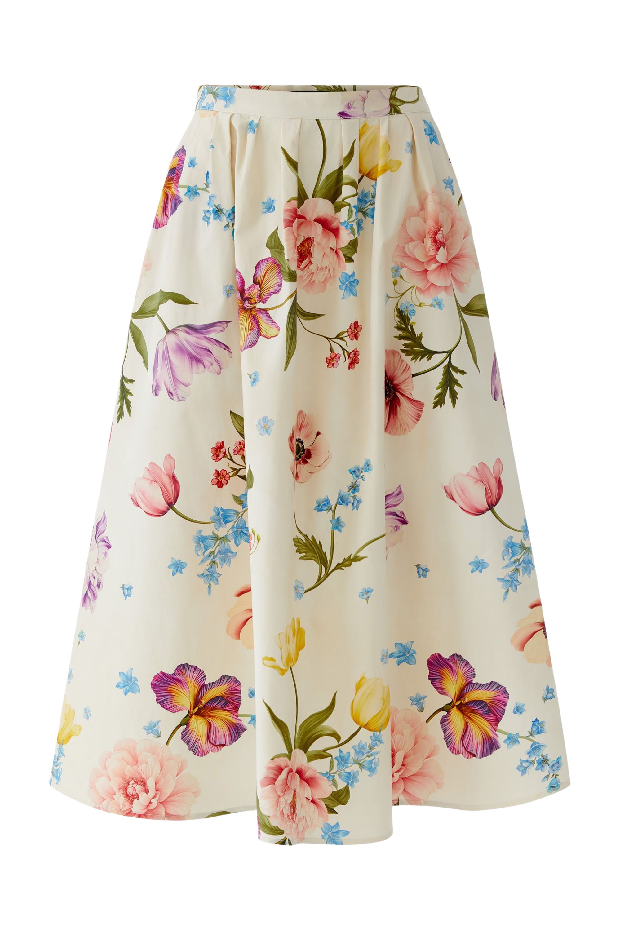 Ausgestellter Rock Midi aus Baumwolle - 0103-white red - Creme