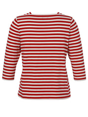 T-Shirt aus Baumwollmix - 350950-rot / ecru - Rot