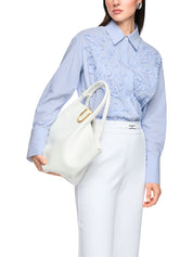 Bluse gestreift mit Blumendetails - 319 - Blau