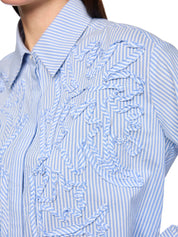 Bluse gestreift mit Blumendetails - 319 - Blau