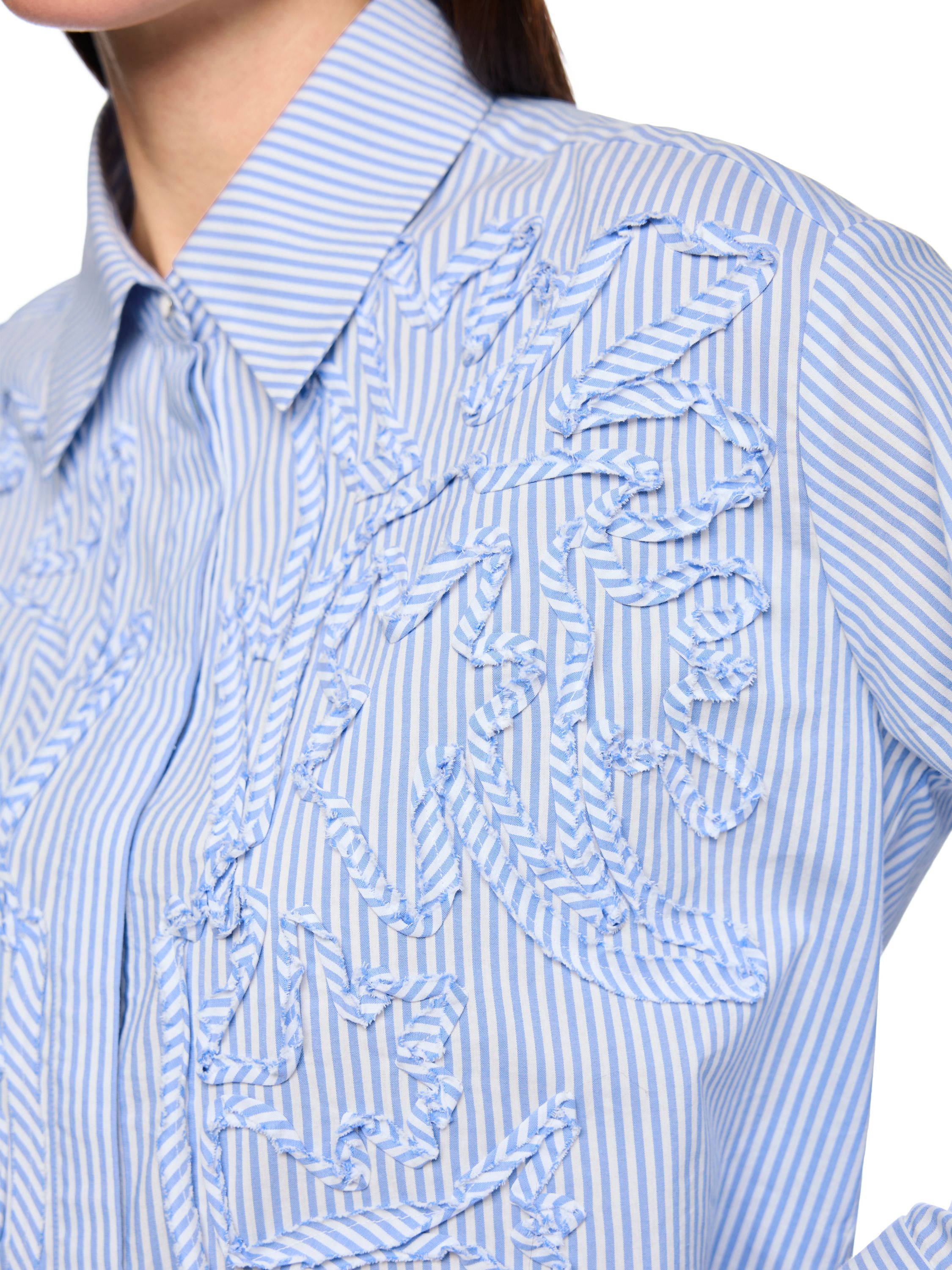 Bluse gestreift mit Blumendetails - 319 - Blau